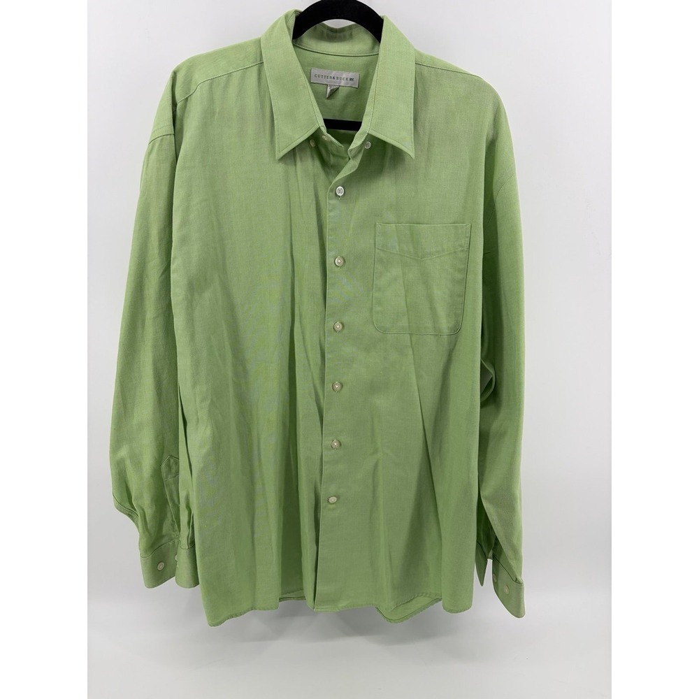 Cutter & Buck, Lime Green, Button Down, Long Sleeve Dress Shirt, Cotton, XL